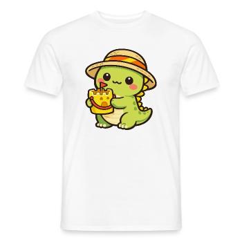 Kawaii Dino with Cake Hat - Men's T-Shirt - white - Front - AI Model Male 178 dark (178cm)