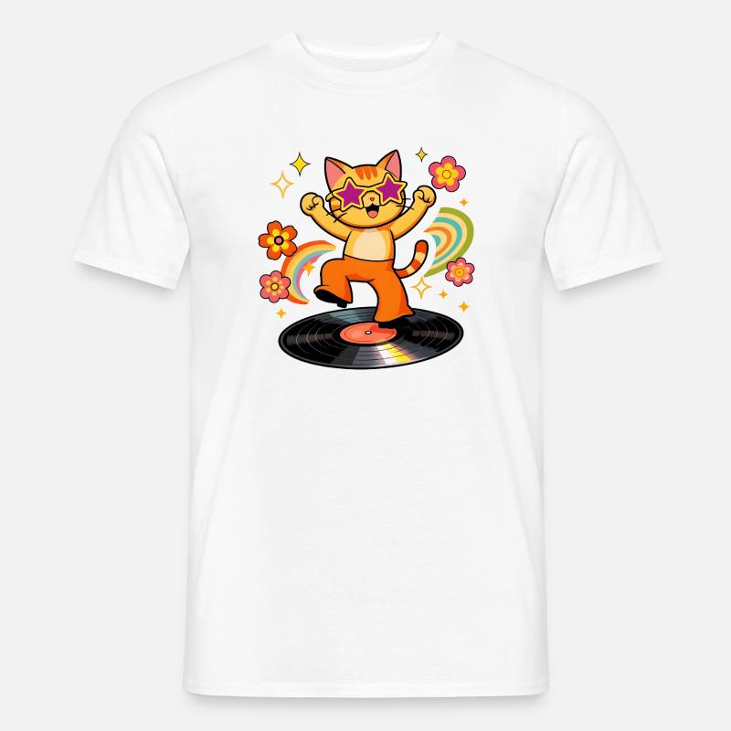 Disco-Katze auf farbigem Vinyl - Männer T-Shirt - Weiß