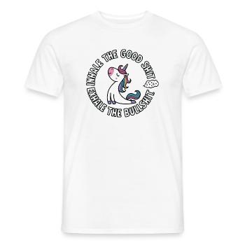 Licorne ronde aux cheveux colorés, inhale des conneries - T-shirt homme - blanc - Devant - AI Model Male 178 dark (178cm)