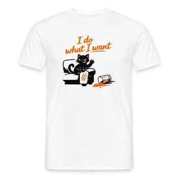 Freche schwarze Katze – I do what I want - Men's T-Shirt - white - Front - AI Model Male 178 dark (178cm)