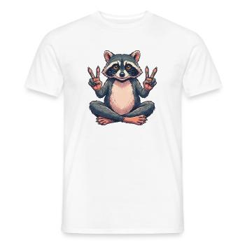 Raccoon Peace - Cute Animal Motif - Men's T-Shirt - white - Front - AI Model Male 178 dark (178cm)