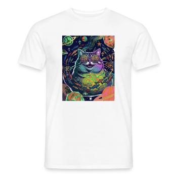Katze Hippie Weltraum - Männer T-Shirt - Weiß - Vorne - AI Model Male 178 dark (178cm)