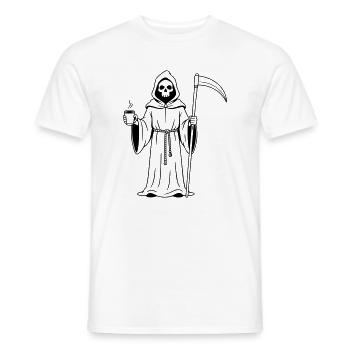 Faucheuse avec une tasse de café - T-shirt homme - blanc - Devant - AI Model Male 178 dark (178cm)