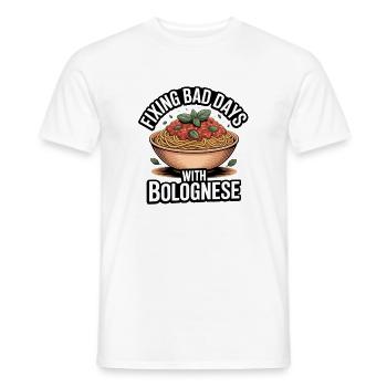 Schlechte Tage mit Bolognese retten | Pasta Humor - Männer T-Shirt - Weiß - Vorne - AI Model Male 178 dark (178cm)