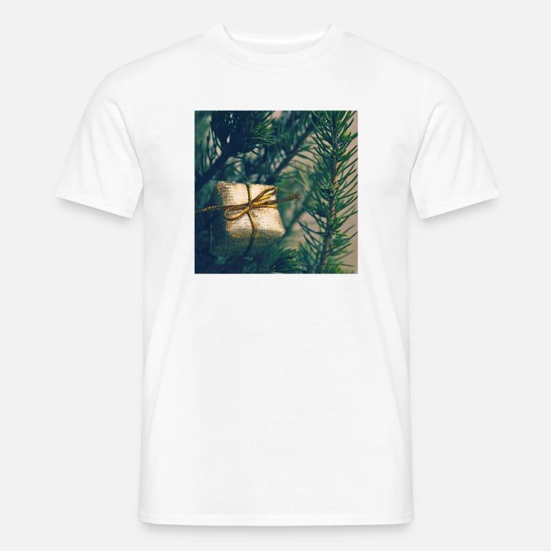 Présent doré sur branches de pin - T-shirt homme - blanc
