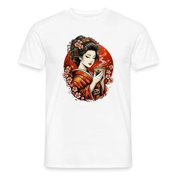 Geisha in the cherry blossom circle - Men's T-Shirt - white - Front - AI Model Male 178 dark (178cm)