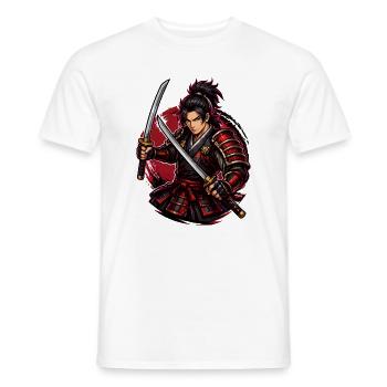 Combattant Samouraï dans Red Swirl - T-shirt homme - blanc - Devant - AI Model Male 178 dark (178cm)