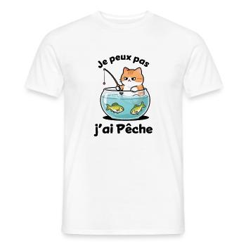 Chat pêcheur dans l'aquarium - T-shirt homme - blanc - Devant - AI Model Male 178 dark (178cm)