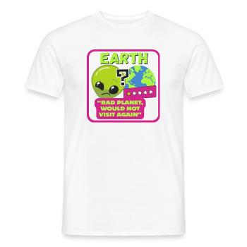 TERRE - « Mauvaise planète, ne reviendra pas » - T-shirt homme - blanc - Devant - AI Model Male 178 dark (178cm)