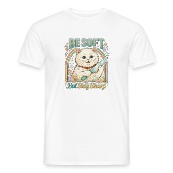Be Soft Stay Sharp Katze Katzenmama sarkastisch - Männer T-Shirt - Weiß - Vorne - AI Model Male 178 dark (178cm)