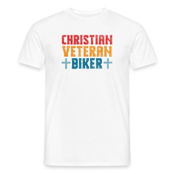 Christian Veteran Biker Faith Rider Design - Men's T-Shirt - white - Front - AI Model Male 178 dark (178cm)