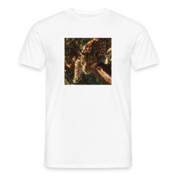 Leopard on Branch Powerful Big Cat Motif - Men's T-Shirt - white - Front - AI Model Male 178 dark (178cm)