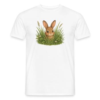 Süßer Hase im Gras Natur Cartoon Motiv  - Männer T-Shirt - Weiß - Vorne - AI Model Male 178 dark (178cm)