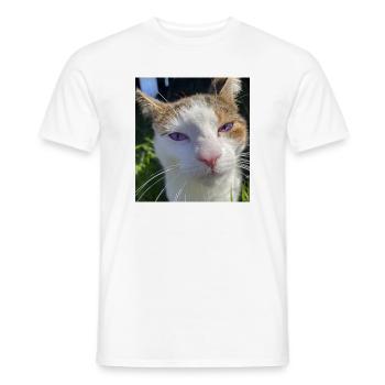Cat portrait with purple eyes - Men's T-Shirt - white - Front - AI Model Male 178 dark (178cm)