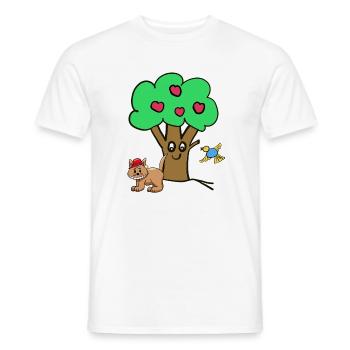 Pommier Chat Oiseau Enfants Jardin Nature - T-shirt homme - blanc - Devant - AI Model Male 178 dark (178cm)