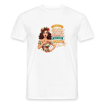 Bon cœur mais bouche espiègle, sarcasme rétro - T-shirt homme - blanc - Devant - AI Model Male 178 dark (178cm)