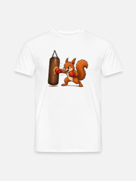 Squirrel on Punching Bag Cartoon Motif - Men's T-Shirt - white