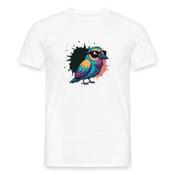 Colorful Bird Cartoon with Glasses - Men's T-Shirt - white - Front - AI Model Male 178 dark (178cm)
