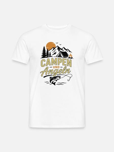 Camping und Angeln Abenteuer - Männer T-Shirt - Weiß