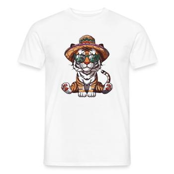 Tiger Comic Funny Sombrero - Men's T-Shirt - white - Front - AI Model Male 178 dark (178cm)