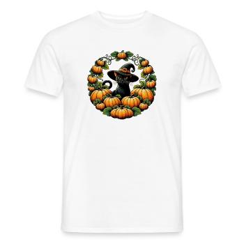 Pumpkin Circle Witch Cat - Men's T-Shirt - white - Front - AI Model Male 178 dark (178cm)