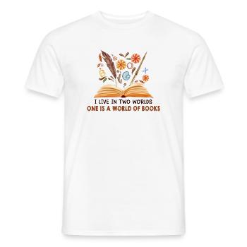 Je vis dans deux mondes. L’un est un monde de livres - T-shirt homme - blanc - Devant - AI Model Male 178 dark (178cm)