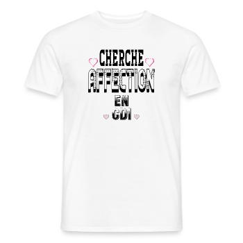 Cherche Affection en CDI - T-shirt homme - blanc - Devant - AI Model Male 178 dark (178cm)
