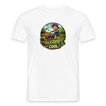 Tondre, c’est cool – enfant tondre la pelouse - T-shirt homme - blanc - Devant - AI Model Male 178 dark (178cm)
