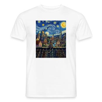 Kosmische Katze über mondbeschienener Stadt - Männer T-Shirt - Weiß - Vorne - AI Model Male 178 dark (178cm)