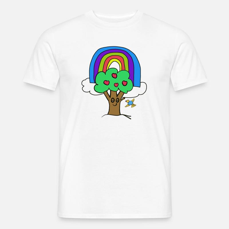 Regenbogen Apfelbaum Vogel Kinder - Männer T-Shirt - Weiß