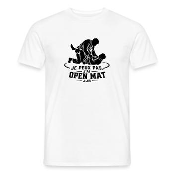 Je peux pas j’ai Open Mat – JJB BJJ - T-shirt homme - blanc - Devant - AI Model Male 178 dark (178cm)