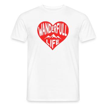 Wanderfull Life, hiking heart with mountain silhouettes - Men's T-Shirt - white - Front - AI Model Male 178 dark (178cm)