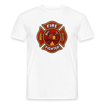 Emblème du casque de pompier avec hache - T-shirt homme - blanc - Devant - AI Model Male 178 dark (178cm)