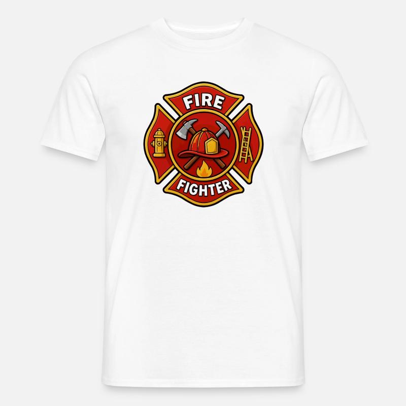Feuerwehrhelm Emblem mit Axt - Männer T-Shirt - Weiß