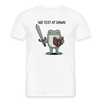 Dawn Frog Knight: Sword & Book - Men's T-Shirt - white - Front - AI Model Male 178 dark (178cm)