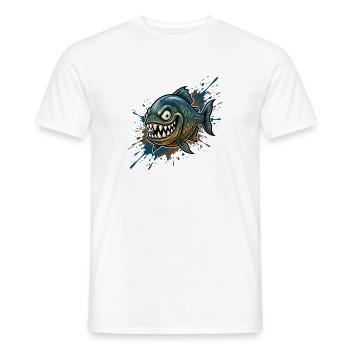 Mutiger Piranha mit Farbspritzern - Männer T-Shirt - Weiß - Vorne - AI Model Male 178 dark (178cm)