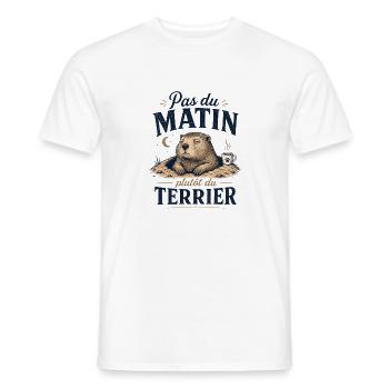 Pas du matin, plutôt terrier - T-shirt homme - blanc - Devant - AI Model Male 178 dark (178cm)