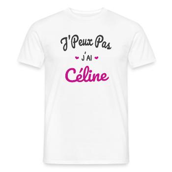 J’peux pas j’ai Céline - Humour Fans Musique Pop - T-shirt homme - blanc - Devant - AI Model Male 178 dark (178cm)