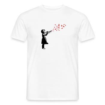 Girl and butterflies with trumpet, Banksy style - Men's T-Shirt - white - Front - AI Model Male 178 dark (178cm)