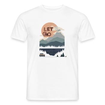 Soleil, montagnes, forêt, lac et bus Allons-y - T-shirt homme - blanc - Devant - AI Model Male 178 dark (178cm)