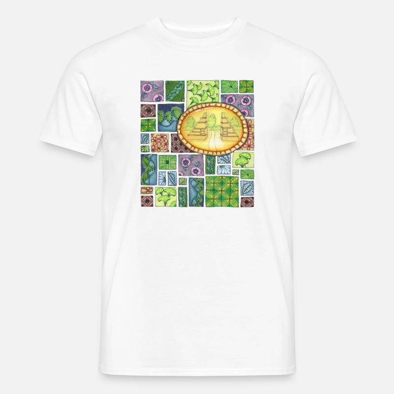 Bali temple on pattern patchwork - Männer T-Shirt - Weiß