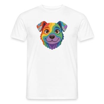 Cute Rainbow Cyber Dog Cartoon Face - Men's T-Shirt - white - Front - AI Model Male 178 dark (178cm)