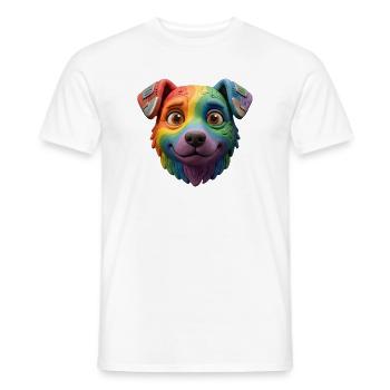 Visage mignon de chien cyborg arc-en-ciel en argile 3D - T-shirt homme - blanc - Devant - AI Model Male 178 dark (178cm)