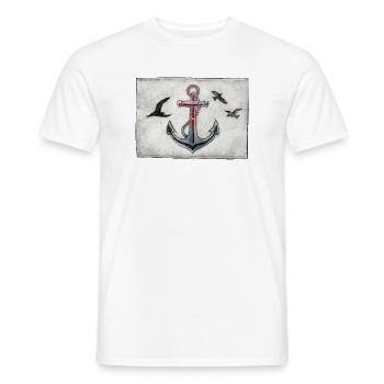Ancre avec mouettes - Gravée à la main imprimable - T-shirt homme - blanc - Devant - AI Model Male 178 dark (178cm)