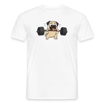 Cute Pug Cartoon Fitness Bodybuilder Weightlifter - Men's T-Shirt - white - Front - AI Model Male 178 dark (178cm)