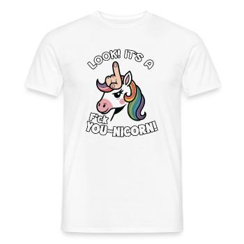 Freches Unicorn-Einhorn Spruch Fick dich - Männer T-Shirt - Weiß - Vorne - AI Model Male 178 dark (178cm)