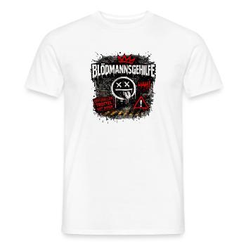 Assistant to the Certified Fool „BLÖDMANNSGEHILFE“ - Men's T-Shirt - white - Front - AI Model Male 178 dark (178cm)