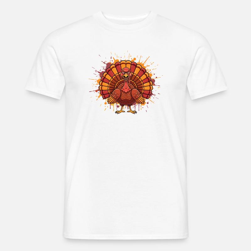 Bunter Truthahn mit Farbspritzer - Männer T-Shirt - Weiß