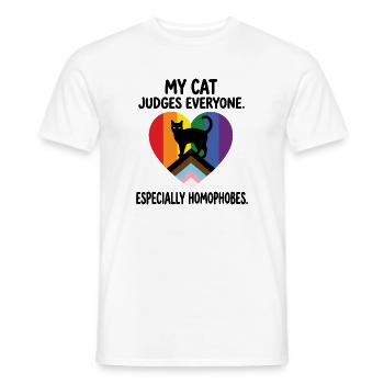 Pride Month LGBT -  My Cat Judges Everyone - Men's T-Shirt - white - Front - AI Model Male 178 dark (178cm)