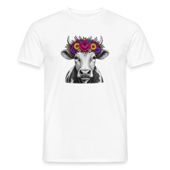 Kuh mit Blumenkrone - Männer T-Shirt - Weiß - Vorne - AI Model Male 178 dark (178cm)